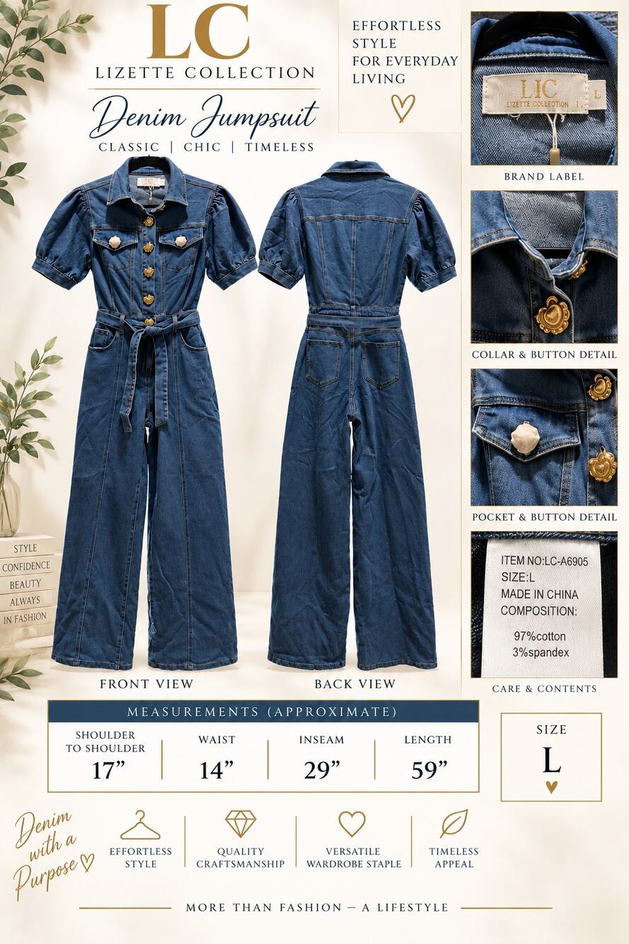 LC Lizette Collection Denim Jumpsuit with Belt*New with tags